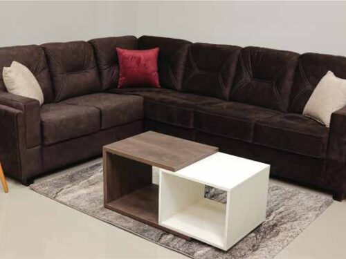 Lazyo Dark Brown Corner Fabric Sofa Set