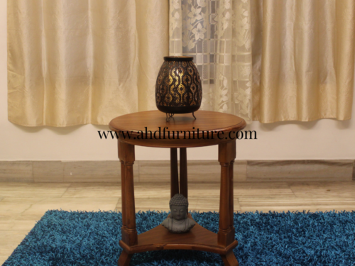 Round Side Table With 3 Legs In Imported Teakwood