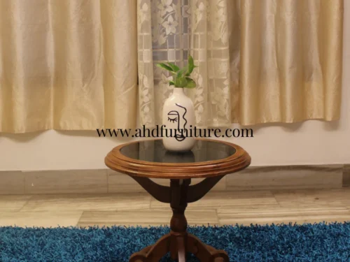 Round Side Table With Centre Leg In Imported Teakwood