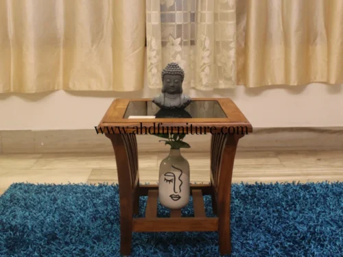 Elegant Side Table With Glass In Imported Teakwood