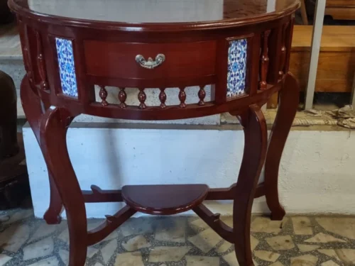 Royal Half Round Console Table with Tile in Mahogany