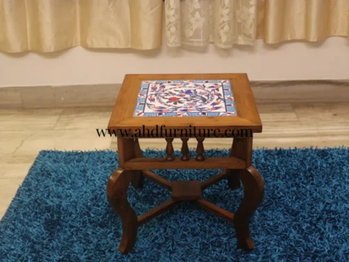 Classic Corner Tables with Tile In Teakwood