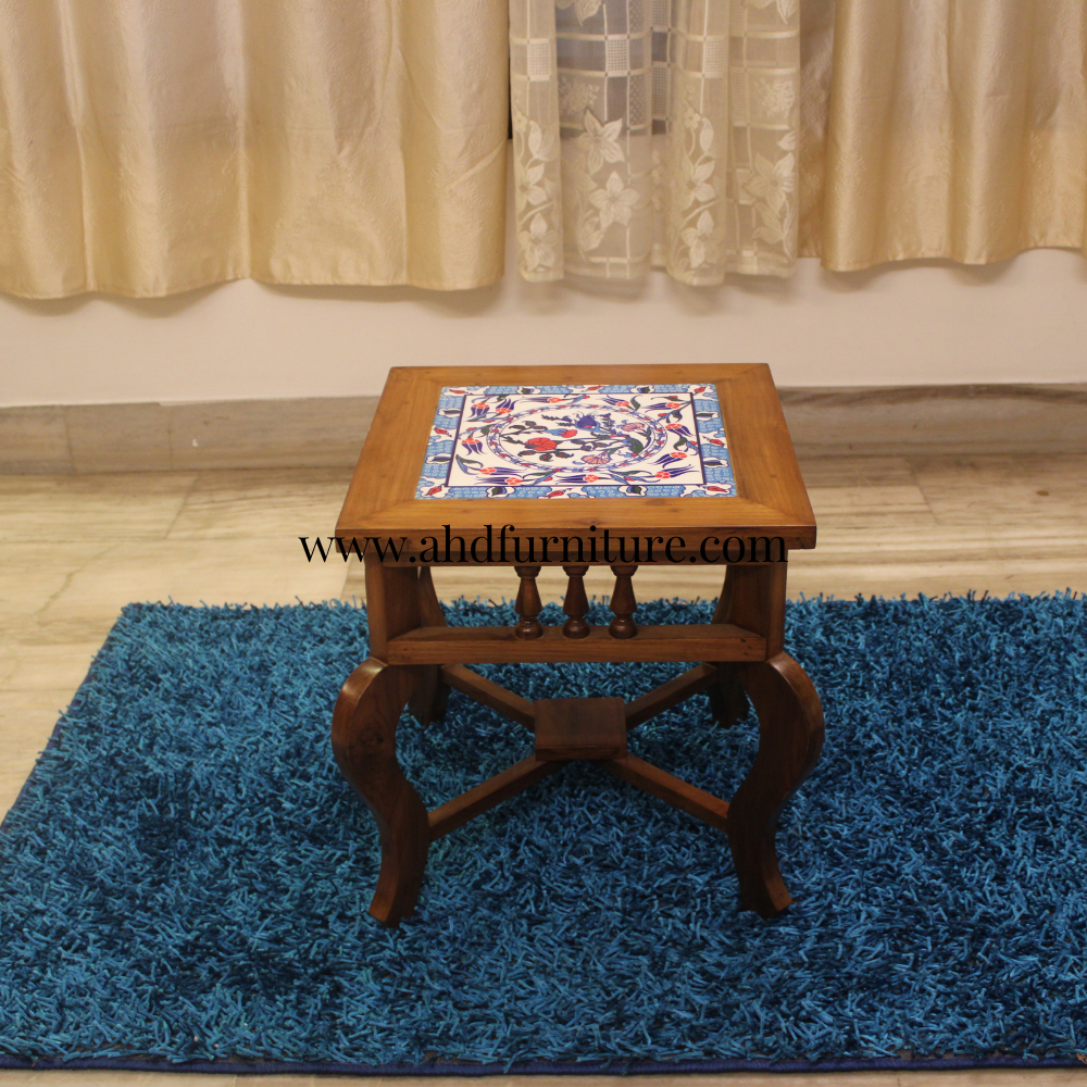 Classic Corner Tables with Tile In Teakwood