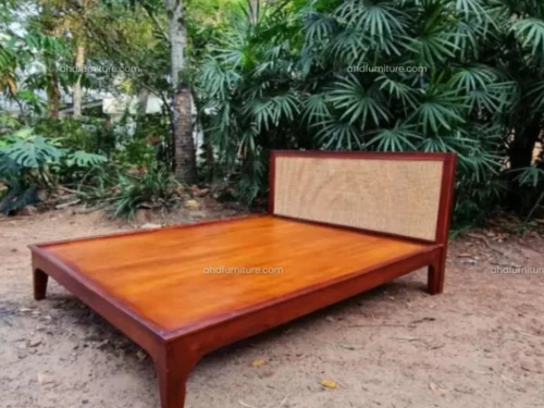 Empire Cot With Hole Cane Work King Size Bed In Teak Wood