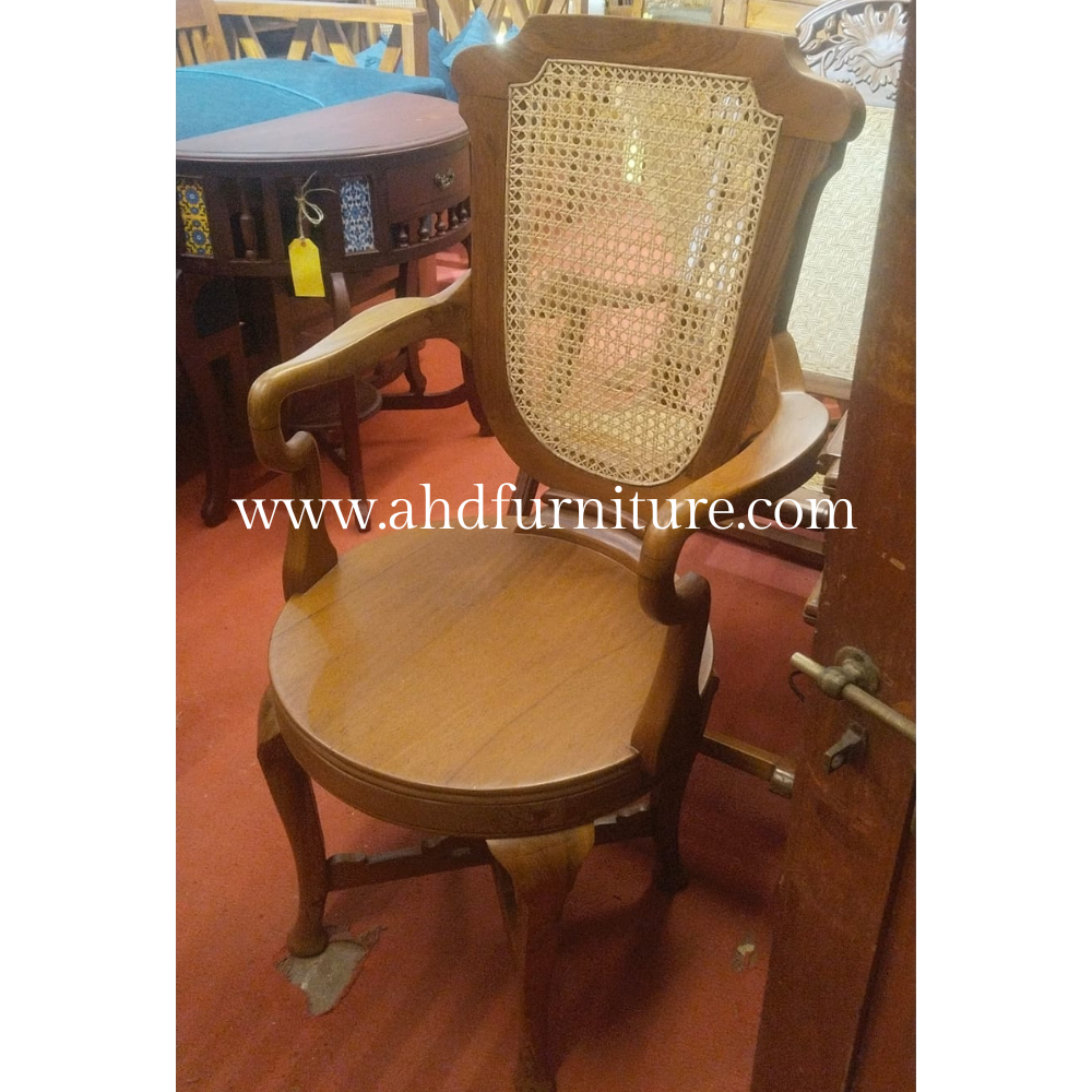 Elegant Cane Wooden Arm Chair In Teak Wood