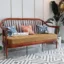 Alankar Sofa set in teak wood, sleek curved design, grill work on back side, solid legs, suede fabric
