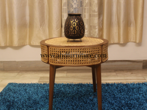 Lolo Side Table With Cane Work In Imported Teak Wood