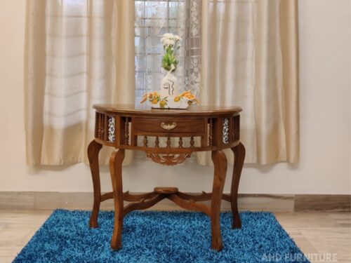 Royal Half Round Console Table with Tile In Teak Wood