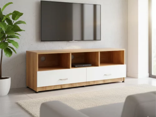 TV Unit 3 Open Racks And Drawers In Engineered Wood