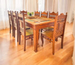 Wooden Dining Table Belgium Glass Design With Cane and Tile Work Dining Table 8 Seater In Teak Wood - Teak Wood, 8 Seater, Glass Top - Image 4