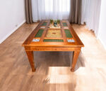 Wooden Dining Table Belgium Glass Design With Cane and Tile Work Dining Table 8 Seater In Teak Wood - Teak Wood, 8 Seater, Glass Top - Image 9