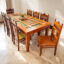 Belgium Glass Design With Cane and Tile Work Dining Table 8 Seater In Teak Wood