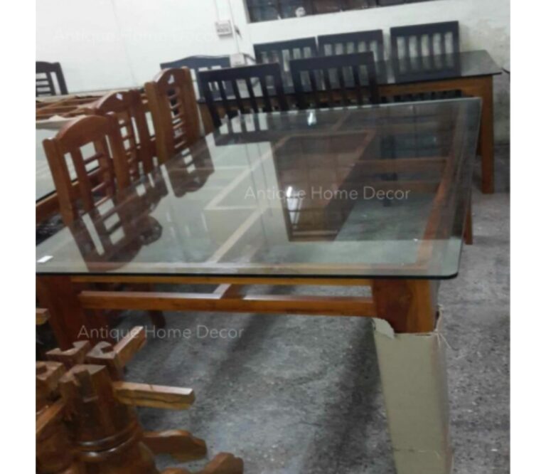Square Glass Top Dining Table In Teak Wood
