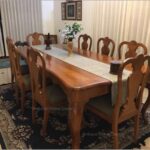 Plank Top Dining Table In Teak Wood With Double Bent Legs In Teak Wood