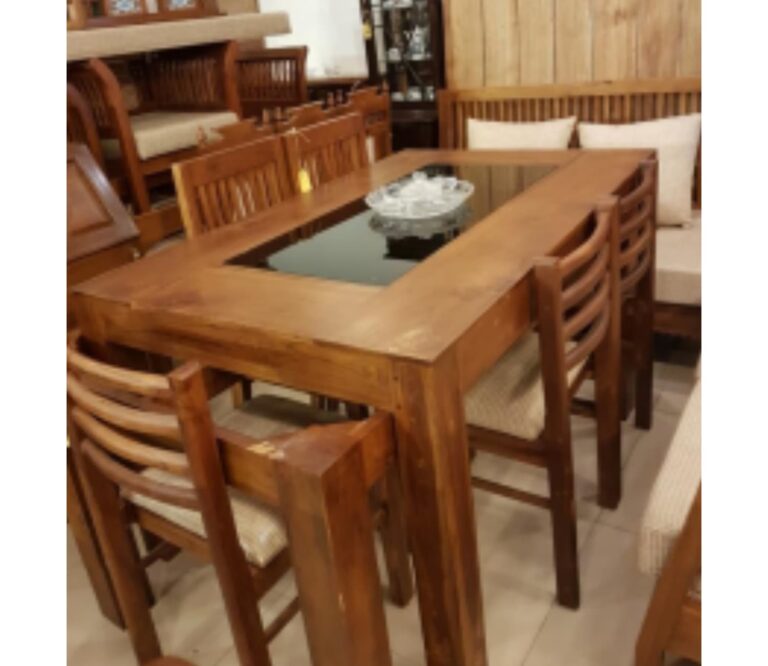 Ethnic Center Glass Top Dining Table In Teak Wood