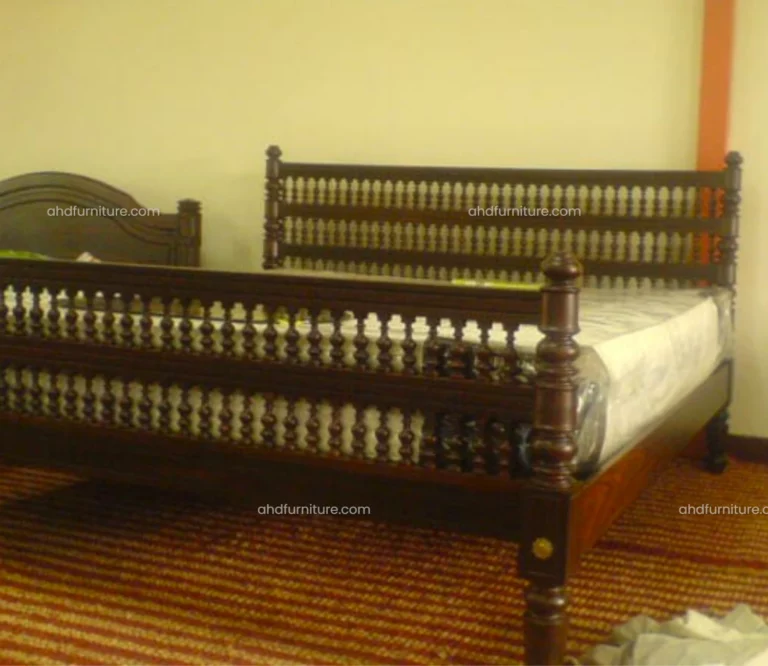 3 Layer Grassy work Queen Size Bed in Rosewood