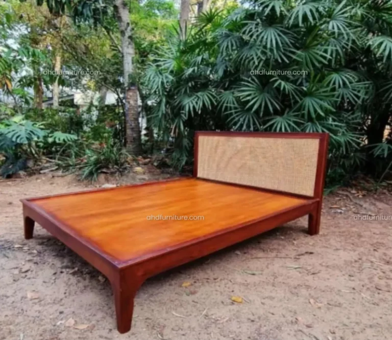 Empire Cot With Hole Cane Work Double Size Bed In Teak Wood