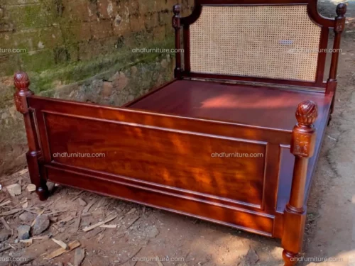 Hole Cane work King Size Bed in Rosewood