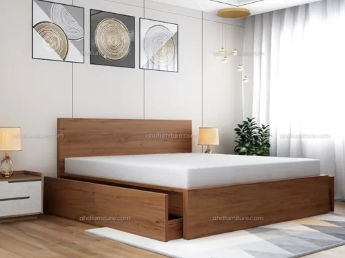 Loric Queen Size Bed With Storage In Teak Wood