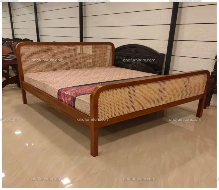 Simple Cane Work King Size Bed in Rosewood