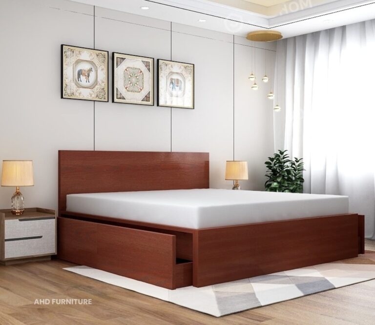 Loric King Size Bed With Storage In Mahogany Wood