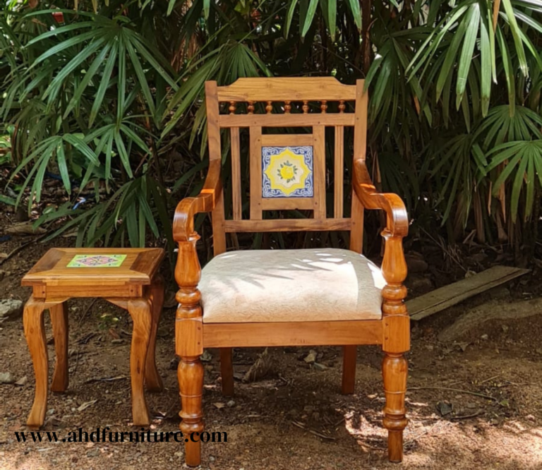 Teak Wood Chair With Chettinadu Tile