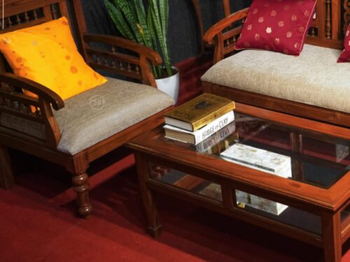 Tile with Carving Sofa 1 Seater In Teak Wood