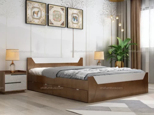 Houston Queen Size Bed With Storage In Hard Wood