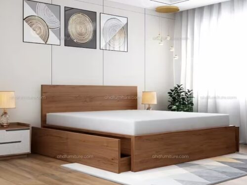 Loric Queen size bed with Storage In Hard Wood