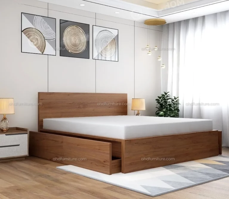Loric Queen size bed with Storage In Hard Wood