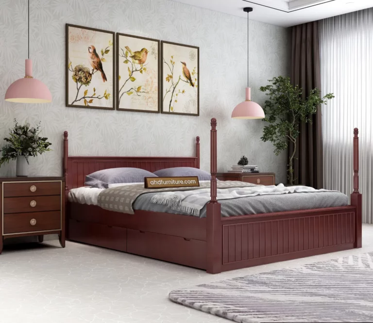 Tehran Queen Size Poster Bed With Storage In Mahogany Wood