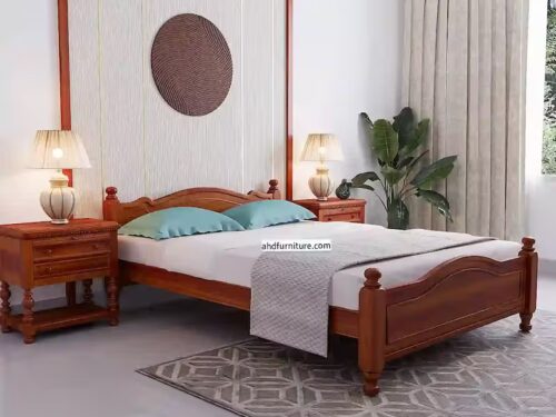 Trend Queen Size Bed In Mahogany Wood without storage