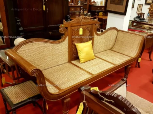 Cubits Diwan Cot With Cane Work In Teak Wood