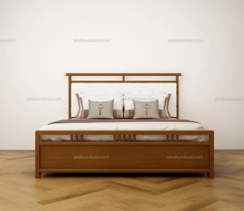 Epic Upholstered Queen Size Bed In Teak Wood