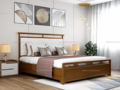 Epic Upholstered Queen Size Bed In Teak Wood