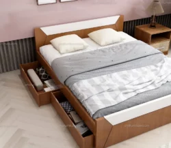 Houston King Size Bed With Storage In Teak Wood