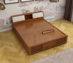 Iris Queen Size Bed With Full Storage In Teak Wood