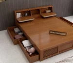 Iris Queen Size Bed With Full Storage In Teak Wood
