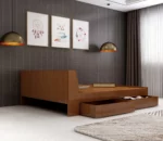 Iris Queen Size Bed With Full Storage In Teak Wood