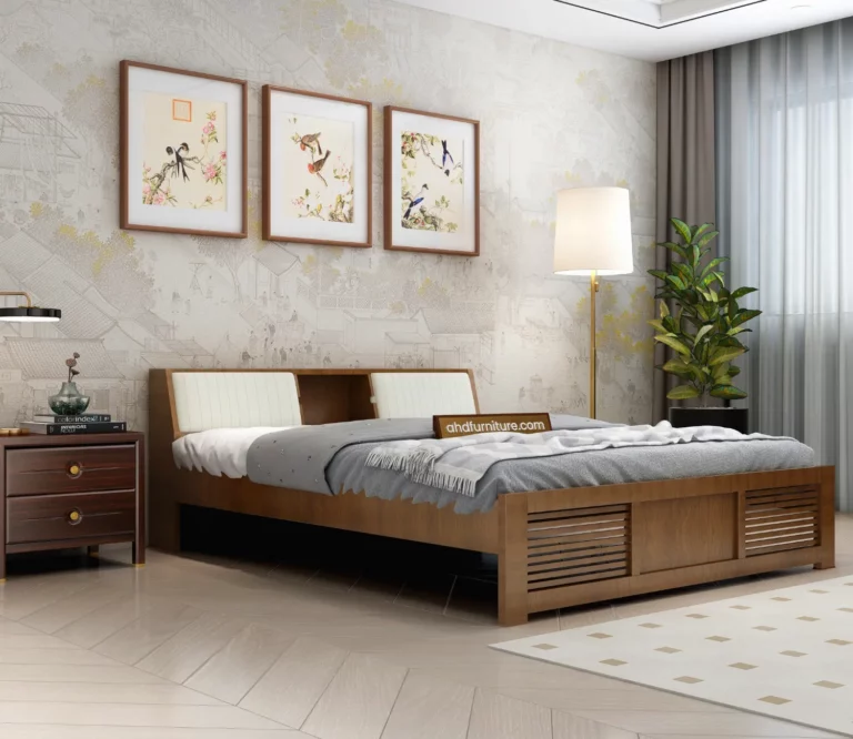 Iris Queen Size Bed With Head Storage In Hard Wood
