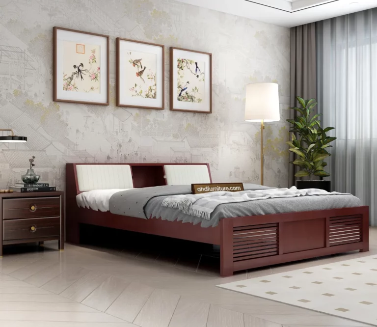 Iris Queen Size Bed With Head Storage In Mahogany Wood