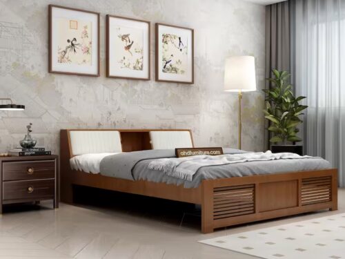 Iris Queen Size Bed With Head Storage In Teak Wood