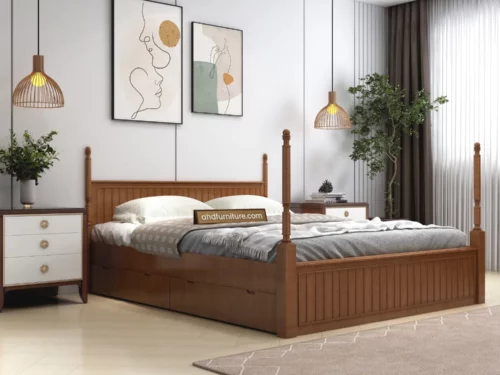 Tehran King Size Poster Bed With Storage In Teak Wood