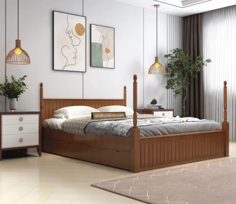 Tehran King Size Poster Bed With Storage In Teak Wood