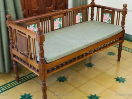 Valencia Diwan Cot With Tile In Teak Wood
