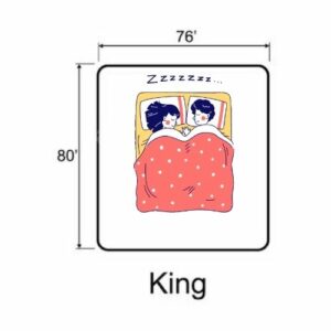 a graphic showing dimension of king size bed with couple sleeping