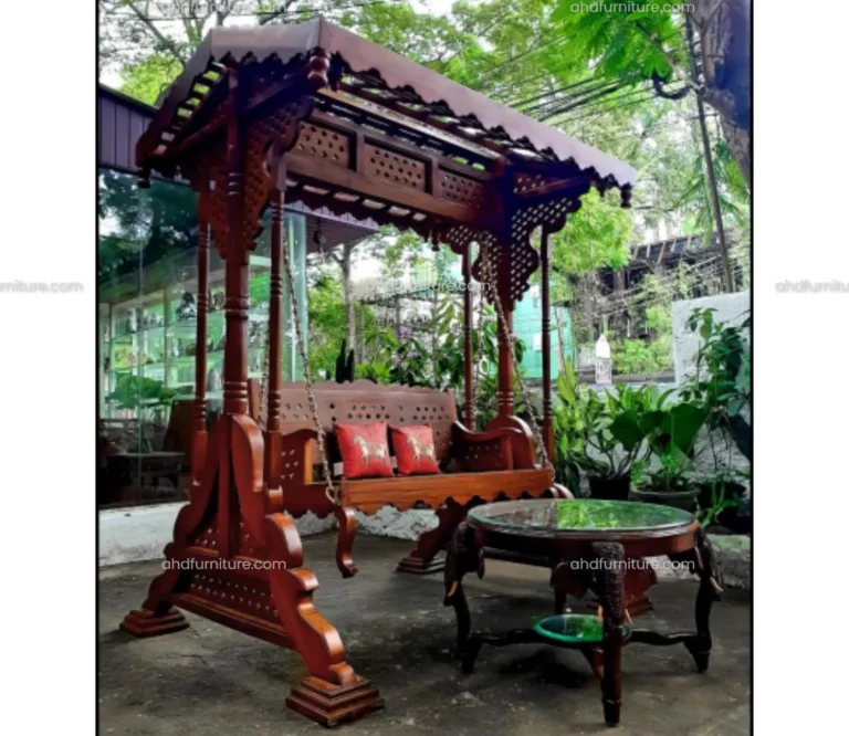 Charles Swing Set With Canopy In Teak Wood