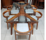 X Dining Table -G2- 6 Seater Dining Table  In Teak Wood - Teak Wood, 6 Seater, Glass Top - Image 5
