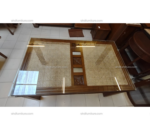 Art Glass Top Wooden Dining Table Set with Bench and 4 Chairs In Teak Wood - Image 5