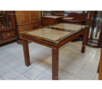 Art Glass Top Wooden Dining Table Set with Bench and 4 Chairs In Teak Wood - Image 7